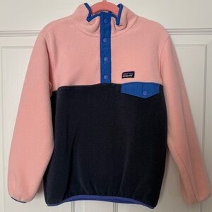 EUC Girls Patagonia Fleece Small (7/8) Pink, Blue, Navy Synchilla Snap-T